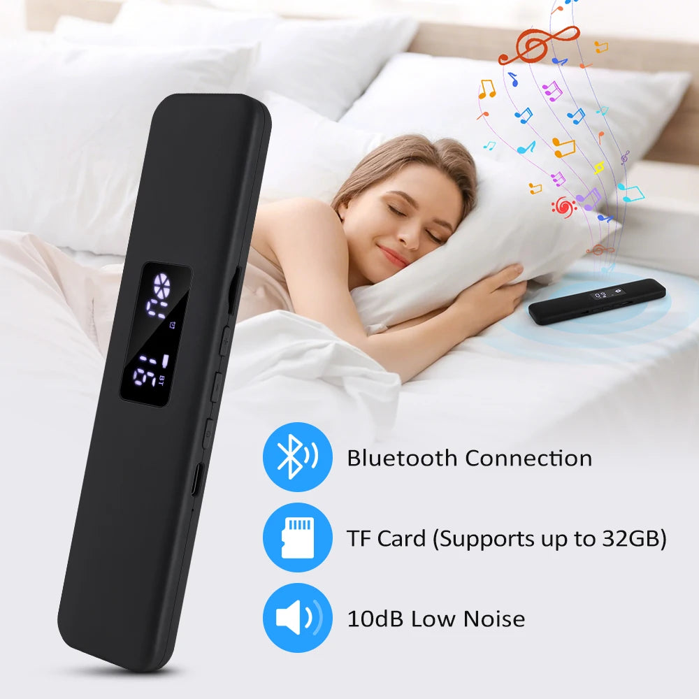 Kabelloser Knochenleitungs-Lautsprecher für unter das Kissen – sorgt für entspannten Klang ohne Ohrdruck. Mit Bluetooth 5.0, TF-Karten-Support, Sleep-Timer und kompakter Bauweise ideal für Zuhause, Hotel oder Reisen.