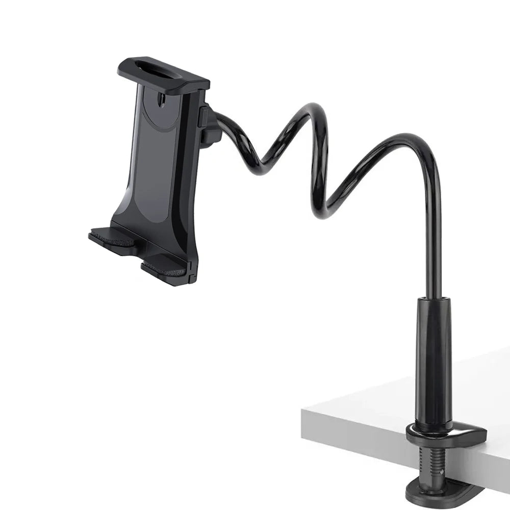 Tablet-Halter mit extra langem 80 cm Schwenkarm für flexible, freihändige Nutzung im Bett oder am Schreibtisch. Universell kompatibel (4–13 Zoll), stabiler Clip-Halt und individuell verstellbarer Winkel – ideal für Streaming, Lesen oder Videoanrufe.