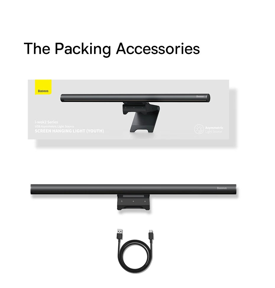 Baseus USB-Bildschirmlampe – Blendfreies, dimmbares Licht – Einstellbare Helligkeit und Farbtemperatur für augenschonendes Arbeiten am Schreibtisch, Monitor oder Laptop. Kein Flackern, keine Reflexionen, sanfte Hintergrundbeleuchtung – ideal für Büro, Homeoffice oder Gaming.
