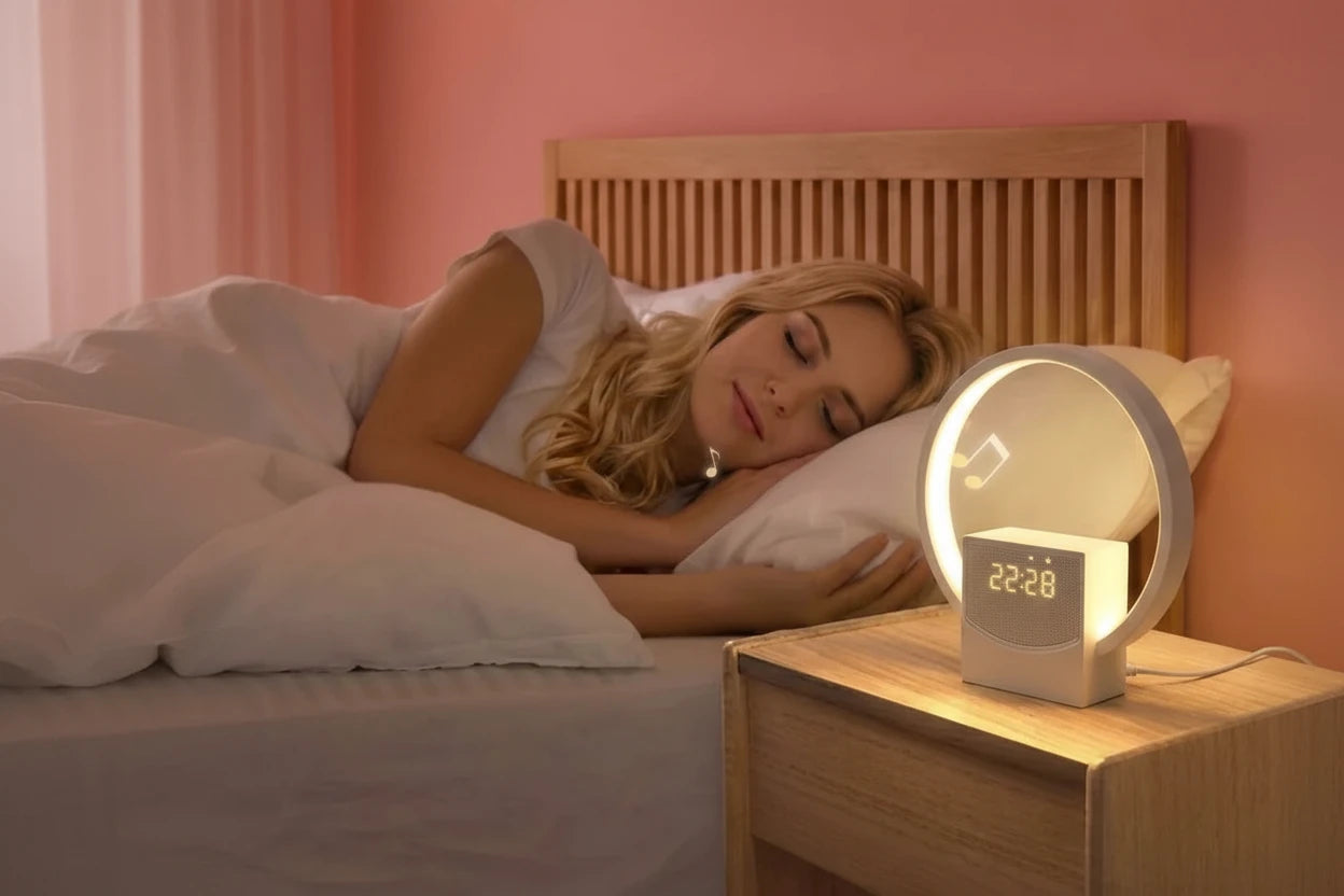 Sunrise Wake-Up Light Wecker mit Naturklängen und Bluetooth-Lautsprecher – sanftes Aufwachen dank Sonnenaufgangs-Simulation, integrierter White-Noise-Maschine, Sleep-Timer und Touch-Nachtlicht. Perfekt für Schlafzimmer oder Büro, kompakt, stilvoll und multifunktional.
