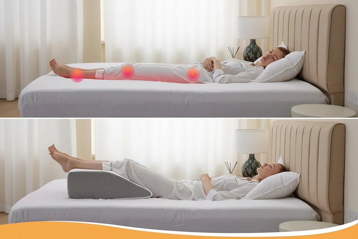 Ergonomisches Beinkissen aus Memory Foam zur komfortablen Hochlagerung der Beine beim Schlafen oder Entspannen. Unterstützt eine natürliche Liegeposition, entlastet Beine und Hüfte und sorgt für mehr Komfort bei Rücken- und Seitenschläfern.