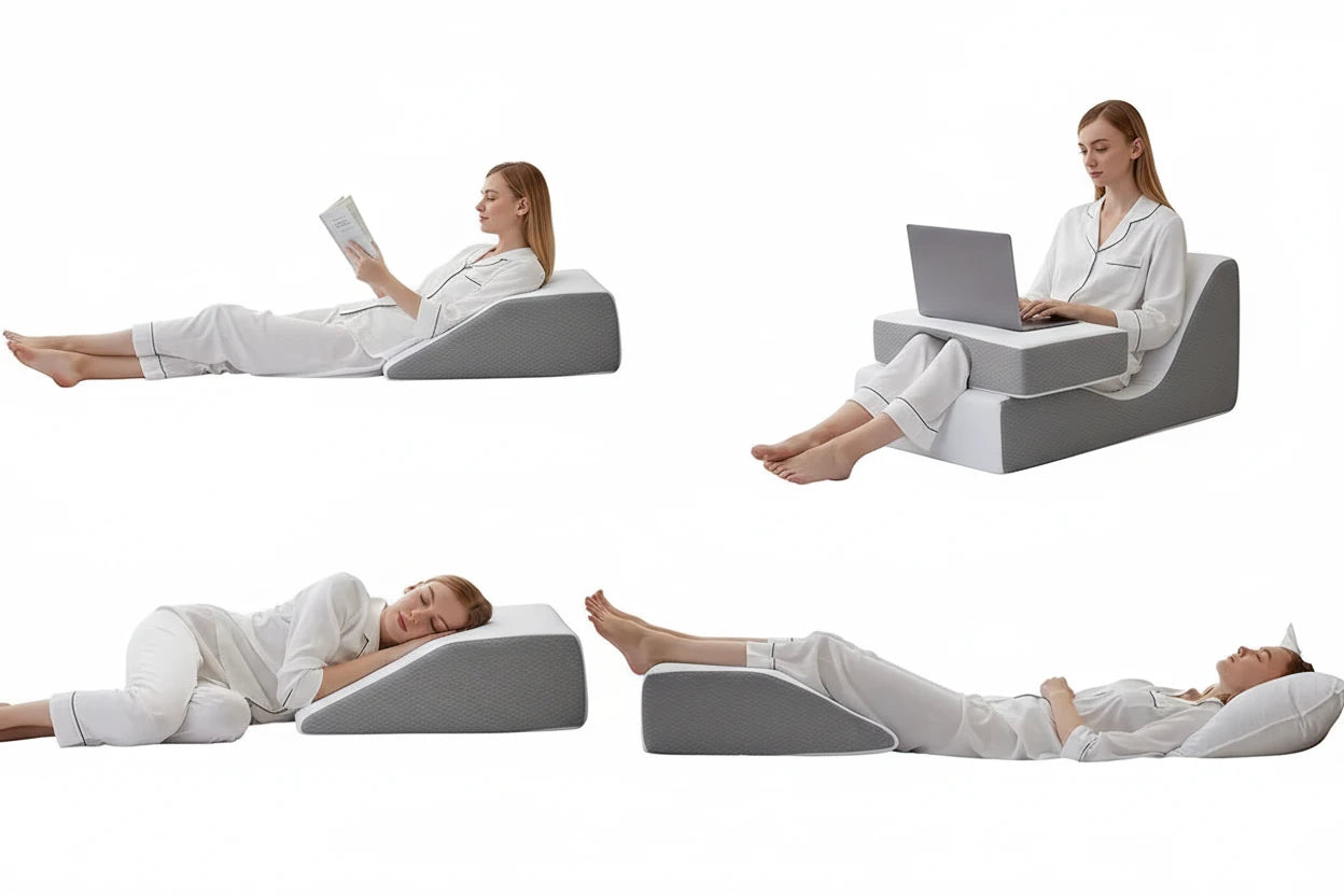 Ergonomisches Beinkissen aus Memory Foam zur komfortablen Hochlagerung der Beine beim Schlafen oder Entspannen. Unterstützt eine natürliche Liegeposition, entlastet Beine und Hüfte und sorgt für mehr Komfort bei Rücken- und Seitenschläfern.