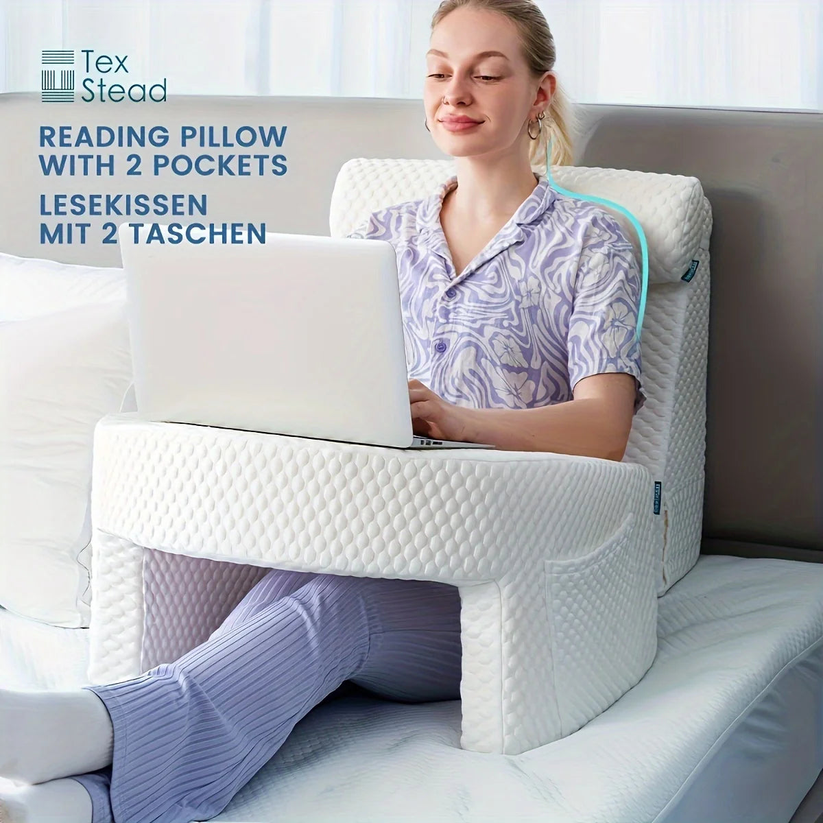 Ergonomisches Reading Pillow für Bett & Sofa – Komfortables Rückenstützkissen mit Memory Foam und extra großen Armlehnen für Lesen, Homeoffice oder Gaming. Unterstützt Rücken, Nacken und Arme optimal und sorgt für entspanntes Sitzen über längere Zeit.