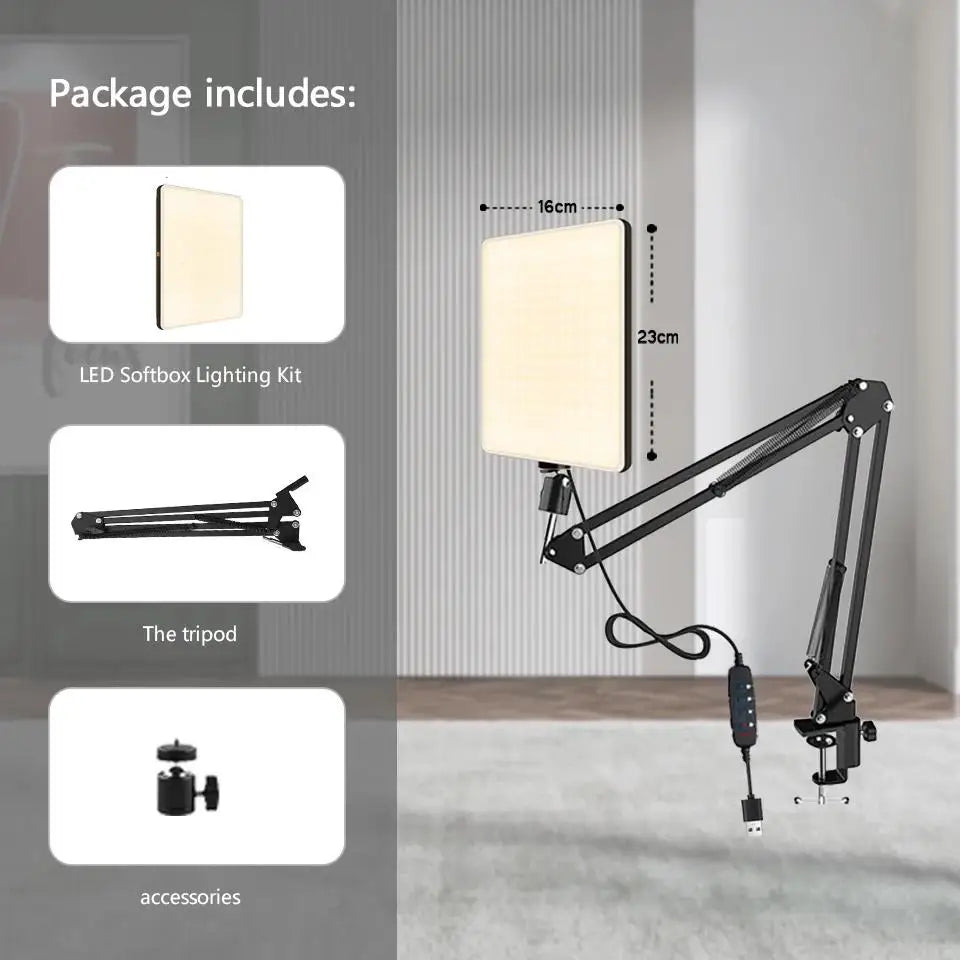 LED Ringlicht mit Scherenarm für Streaming & Video-Calls – Einstellbare Helligkeit und Farbtemperatur für professionelle Beleuchtung bei Zoom-Meetings, Content Creation, Make-up oder Fotografie. Platzsparende Schreibtischklemme und USB-Betrieb für flexibles Arbeiten.