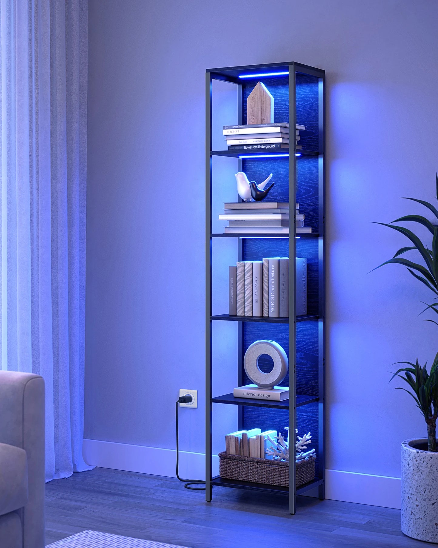 Vielseitiges Bücherregal mit LED-Beleuchtung für Wohnzimmer, Schlafzimmer, Küche oder Büro. Mit individuell einstellbaren LED-Farben, stabilem Stahlrahmen und kratzfesten Regalböden bietet es viel Stauraum auf kompaktem Raum. Modern, langlebig und einfach zu montieren.

