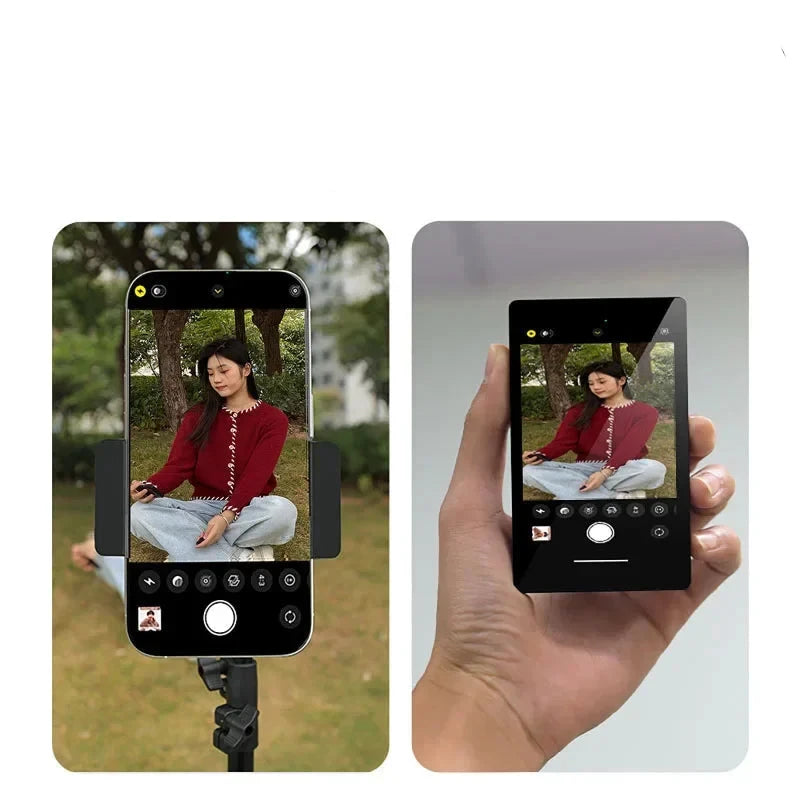 Magnetischer Zusatz-Monitor für Smartphones zur Nutzung der Rückkamera für Selfies, Vlogs und Videoaufnahmen. Flexibel verstellbar, drehbar und einfach zu befestigen – ideal für Creator, Livestreams und hochwertige Aufnahmen.