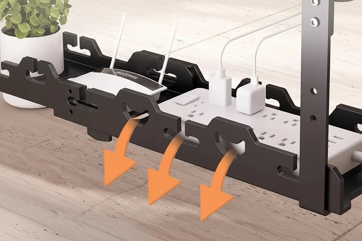 Untertisch-Kabelablage aus Metall für sauberes Kabelmanagement – Stabile, bohrfreie Lösung zur Organisation von Kabeln und Steckdosenleisten im Homeoffice oder Büro. Robuste Metallkonstruktion, einfache Montage und mehr Ordnung unter dem Schreibtisch für ein professionelles Setup.