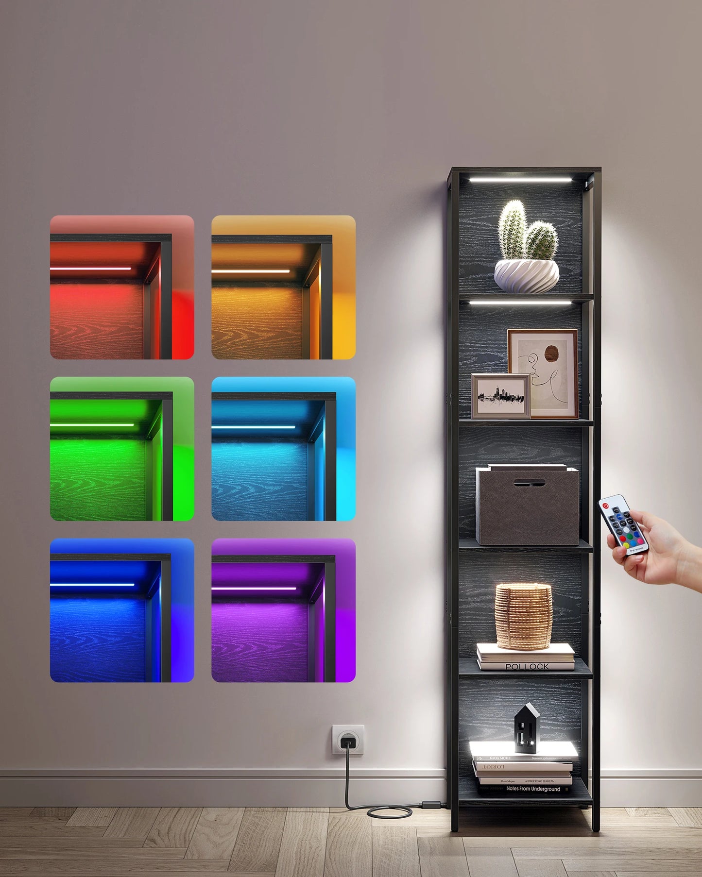 Vielseitiges Bücherregal mit LED-Beleuchtung für Wohnzimmer, Schlafzimmer, Küche oder Büro. Mit individuell einstellbaren LED-Farben, stabilem Stahlrahmen und kratzfesten Regalböden bietet es viel Stauraum auf kompaktem Raum. Modern, langlebig und einfach zu montieren.
