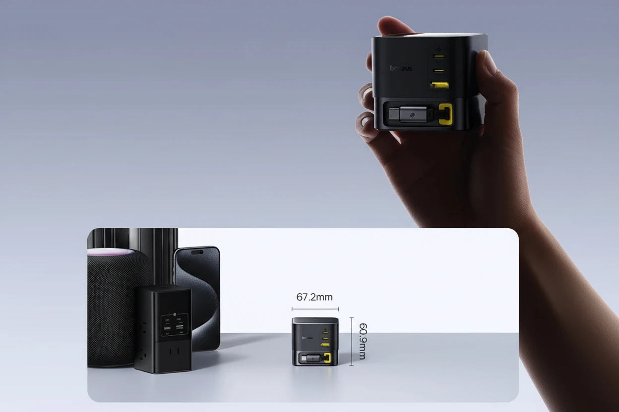 Baseus 100W SuperGaN Desktop Ladegerät – 4-in-1 Fast Charger mit einziehbarem USB-C Kabel