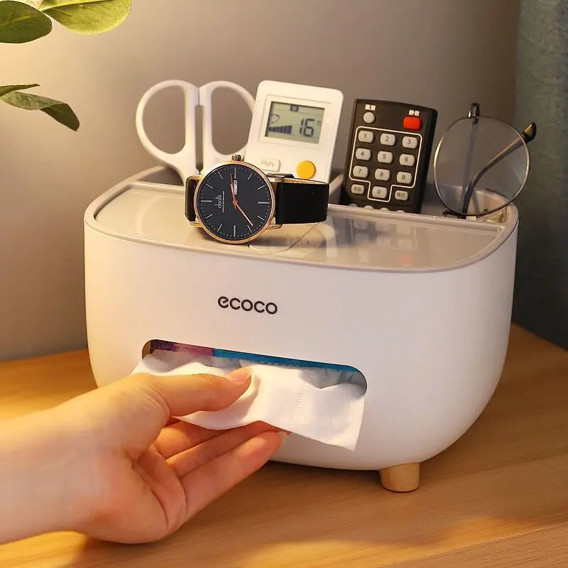 Moderne Taschentuchbox mit integriertem Organizer für mehr Ordnung und Komfort im Büro, Homeoffice oder Zuhause. Das 2-in-1 Design bietet Platz für Taschentücher, Smartphone, Stifte, Kabel und kleine Accessoires. Wasserfest, pflegeleicht und mit minimalistischem Design – ideal für einen aufgeräumten Arbeitsplatz oder Wohnbereich.