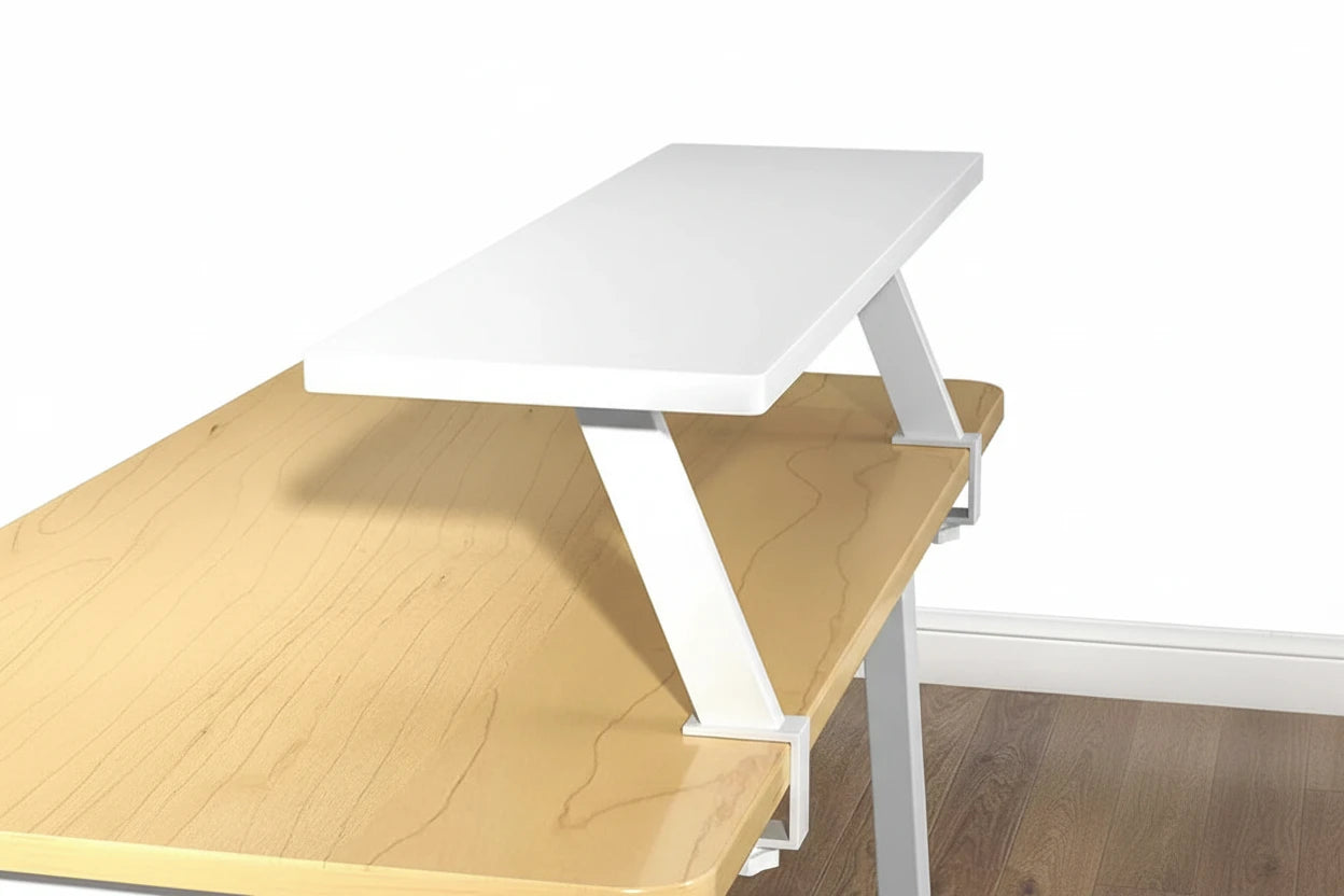 chwebendes Aufsatzregal für Monitor & Schreibtisch mit Tischklemme. Spart Platz, bietet Stauraum für Bücher und Zubehör, stabil und ergonomisch – ideal für Büro, Homeoffice oder Studium.