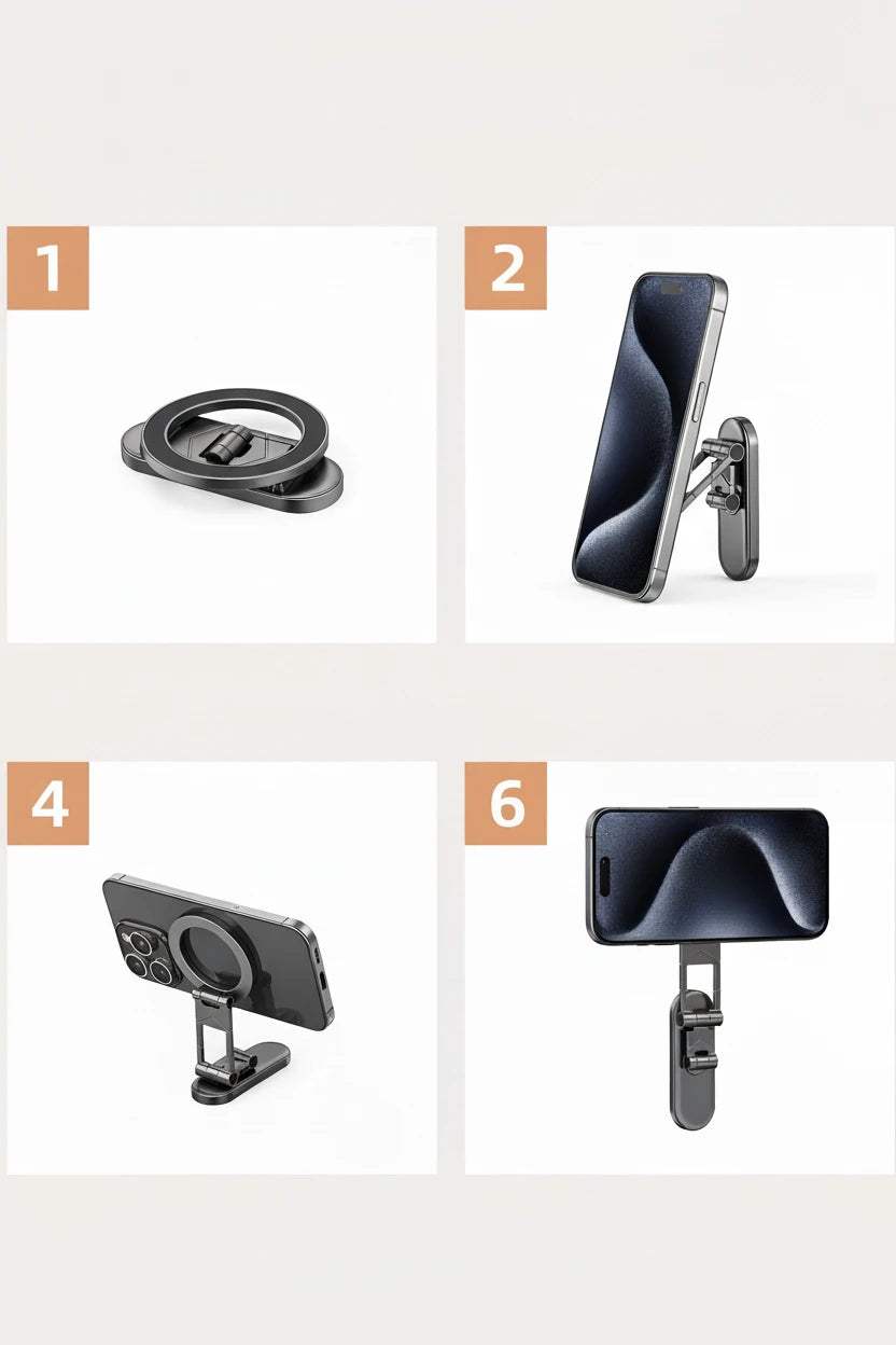 Magnetische Smartphone-Halterung fürs Auto mit 360° Rotation und 20 starken N52-Magneten für sicheren Halt während der Fahrt. MagSafe-kompatibel, faltbar und aus robuster Aluminiumlegierung – ideal für Navigation, Musik und Anrufe im Auto