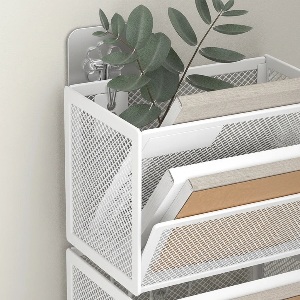 5-Tier Dokumentenorganizer aus stabilem Metall-Mesh für Büro und Homeoffice. Platzsparende Briefablage mit vertikalem Design für strukturierte Aufbewahrung von Dokumenten, Ordnern und Unterlagen – freistehend oder zur Wandmontage geeignet.