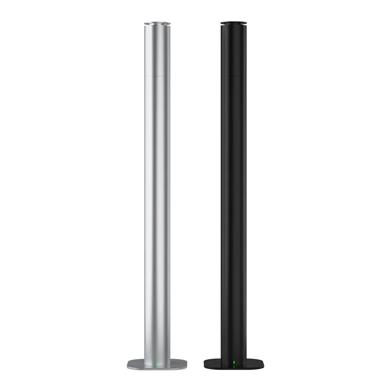 Kabelloser Tower Aroma Diffuser mit wasserloser Technologie für intensive, reine Duftverteilung. Passend für 120-ml-Ölflaschen, leise, effizient und im eleganten Aluminium-Design – ideal für Zuhause, Büro, Hotel oder Spa.