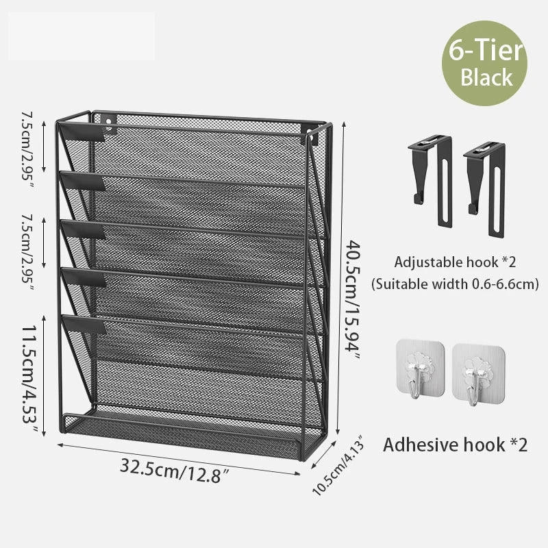 5-Tier Dokumentenorganizer aus stabilem Metall-Mesh für Büro und Homeoffice. Platzsparende Briefablage mit vertikalem Design für strukturierte Aufbewahrung von Dokumenten, Ordnern und Unterlagen – freistehend oder zur Wandmontage geeignet.