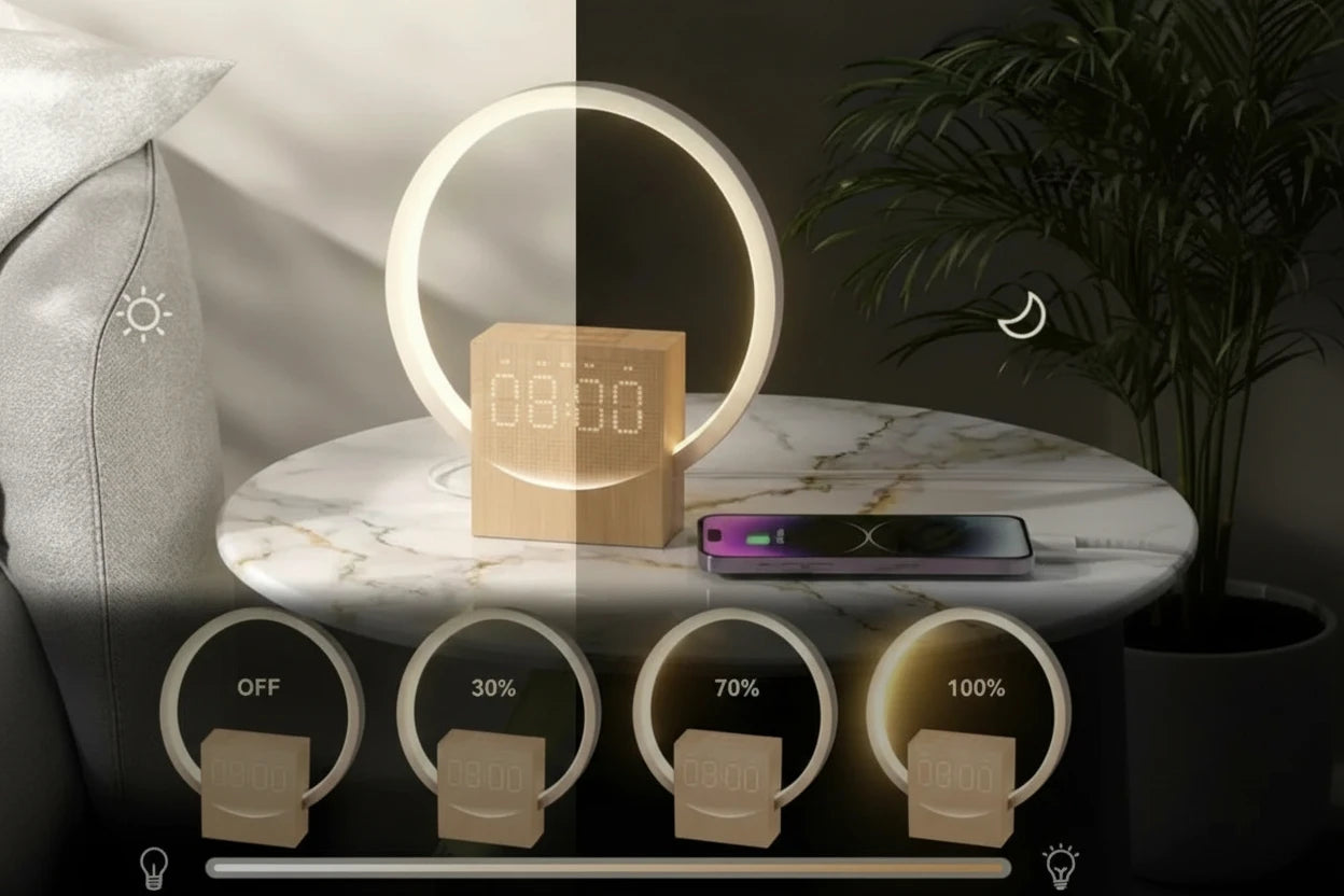 Sunrise Wake-Up Light Wecker mit Naturklängen und Bluetooth-Lautsprecher – sanftes Aufwachen dank Sonnenaufgangs-Simulation, integrierter White-Noise-Maschine, Sleep-Timer und Touch-Nachtlicht. Perfekt für Schlafzimmer oder Büro, kompakt, stilvoll und multifunktional.
