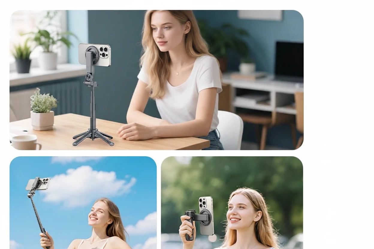 Praktisches&nbsp;Selfie-Tool&nbsp;für&nbsp;Live-Streaming, Videoaufnahmen und mobile Fotografie, kompatibel mit&nbsp;Magsafe-Handys. Kompakt, leicht und vielseitig einsetzbar.