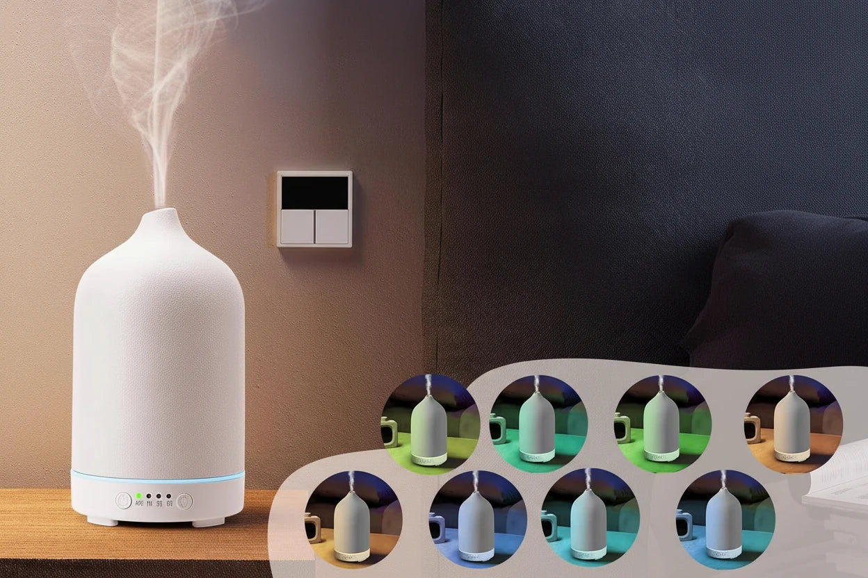 Keramik Aroma Diffuser – mehr Wohlbefinden und Ruhe im Home Office
Dieser stilvolle Aroma Diffuser kombiniert Duft, Luftbefeuchtung und sanfte Beleuchtung für eine entspannte Arbeitsumgebung. Die Ultraschall-Technologie sorgt für leisen Betrieb und gleichmäßige Verteilung ätherischer Öle. Perfekt für mehr Fokus, Entspannung und ein angenehmes Raumklima im Home Office.