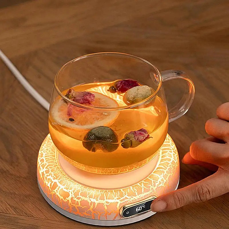 Elektrischer Tassenwärmer mit 4 Temperaturstufen hält Kaffee, Tee oder Kakao konstant warm. Kompakte Heizplatte mit automatischer Abschaltung und modernem Design – ideal für Büro, Homeoffice oder Schreibtisch