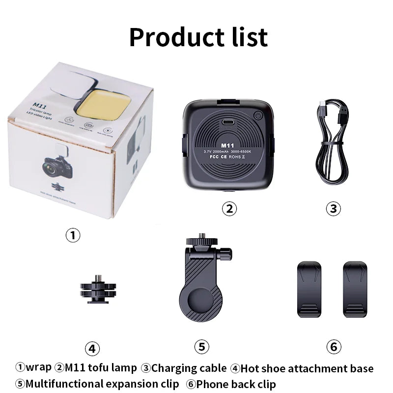 Kompaktes LED-Fülllicht mit Bi-Color Beleuchtung für Fotos, Videos und Vlogs. Mit Cold-Shoe-Anschluss und Clip-Befestigung für Kamera, Smartphone oder Laptop – ideal für Content Creation, Livestreams und Fotografie