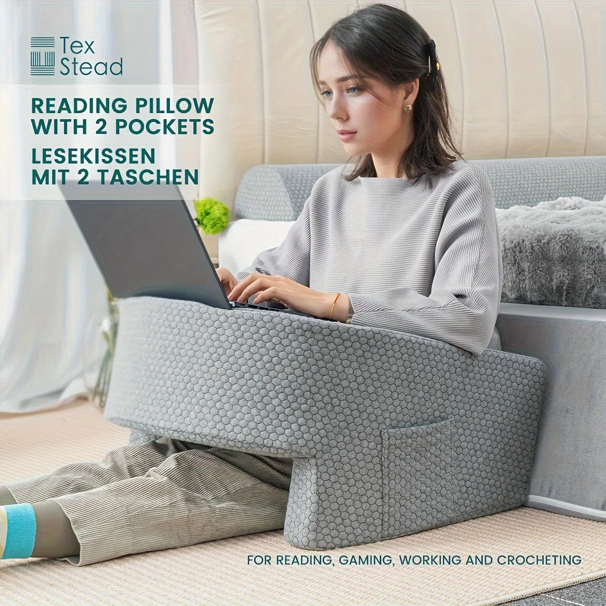 Ergonomisches Reading Pillow für Bett & Sofa – Komfortables Rückenstützkissen mit Memory Foam und extra großen Armlehnen für Lesen, Homeoffice oder Gaming. Unterstützt Rücken, Nacken und Arme optimal und sorgt für entspanntes Sitzen über längere Zeit.