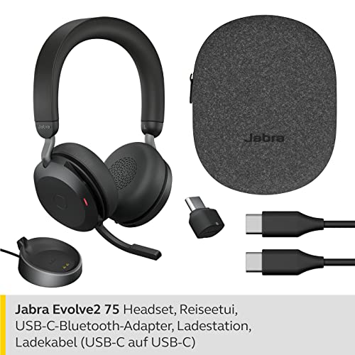 Jabra Evolve2 75 Wireless PC Headset mit Ladedock, 8-Mikro-Technologie, mit moderner aktiver Geräuschunterdrückung