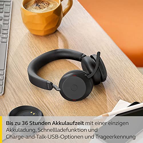 Jabra Evolve2 75 Wireless PC Headset mit Ladedock, 8-Mikro-Technologie, mit moderner aktiver Geräuschunterdrückung