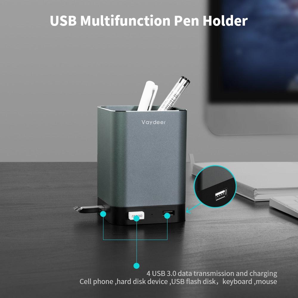 Smarter Stifthalter aus Aluminium mit integrierten USB Hub / Ports - Smarter Home Office - Smartes Arbeiten im Home Office und Unterwegs