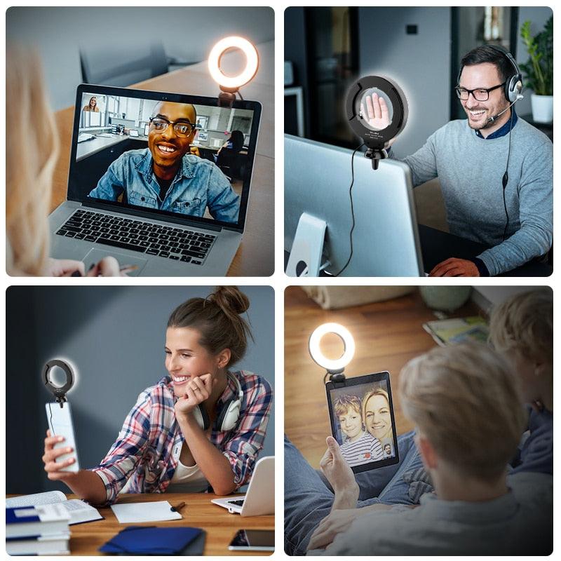 Kompaktes Mini Video Ringlicht mit Clip & Stativ - Smarter Home Office - Smartes Arbeiten im Home Office und Unterwegs